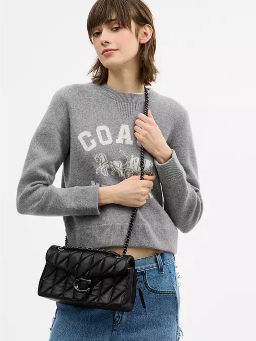 NWOT Coach Black Pewter Quilted Tabby 26 Leather Shoulder Bag - Picture 7 of 9